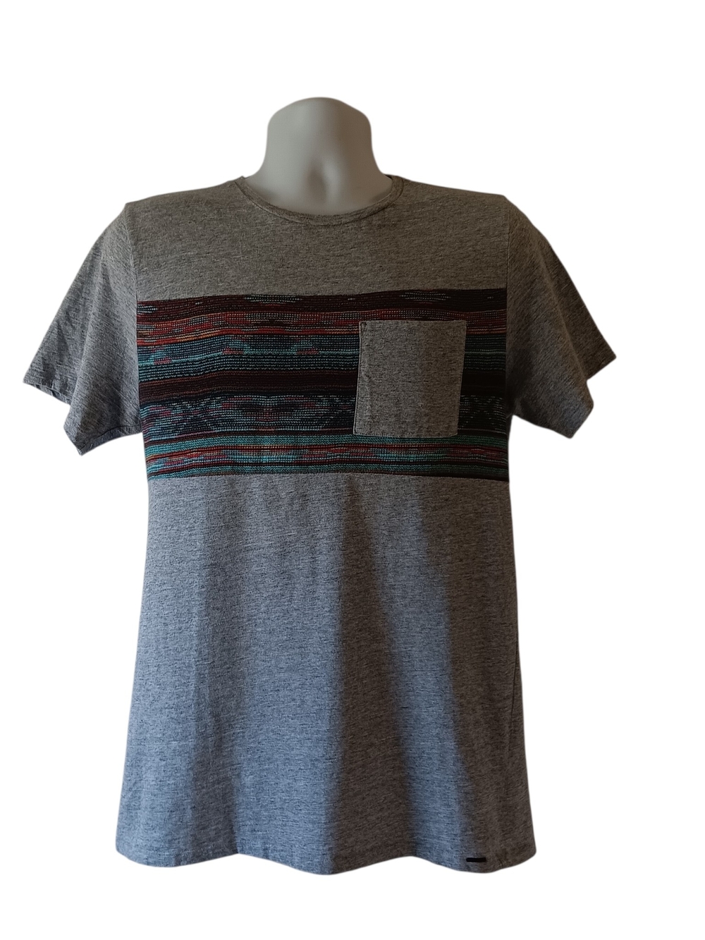 On The Byas mens gray graphic pocket geometric stripe skate surf t-shirt size M
